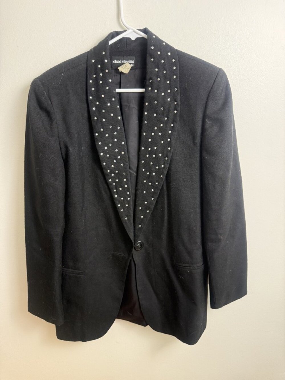 Chad Stevens Black Rhinestone Blazer Size 12 – Studded Shawl Lapel
